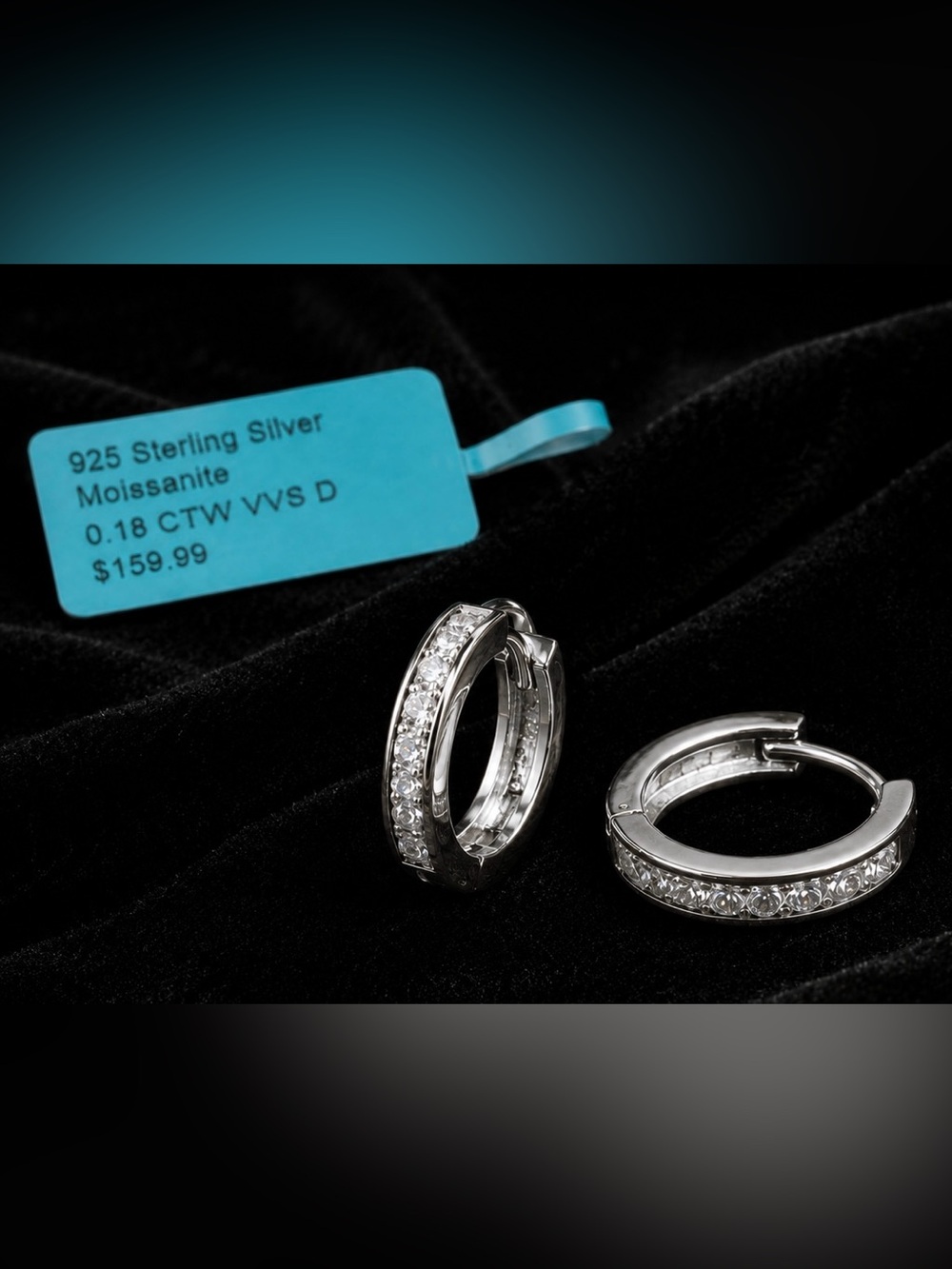 925 Sterling Silver Moissanite Huggie Hoop Earrings 0.18 CTW VVS D New With Tag